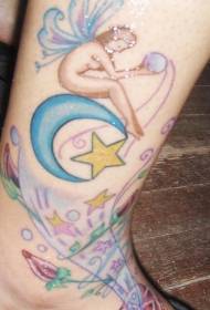 Leg Cartoon Fee Elf Rose Moon Stars Tattoo Muster