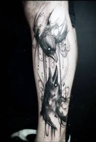 Modello tatuaggio corvo nero stile incisione vitello