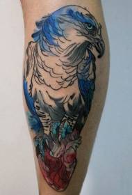 Calf watercolor style heart and eagle tattoo pattern