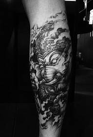 Wrapped calf new traditional black and white elephant god tattoo pattern