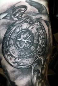 Modello di tatuaggio orologio nero meccanico incredibilmente realistico