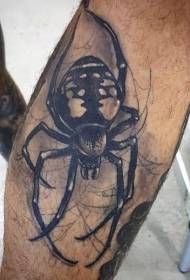 Calf realistic style black spider tattoo pattern