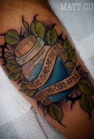 Leg color bottle and English tattoo pattern