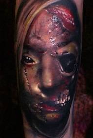 Patrón de tatuaje de cara de monstruo sangriento espeluznante fino