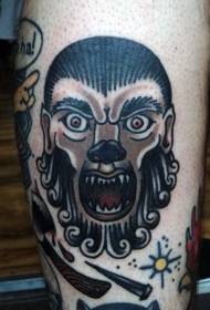 Old school style werewolf portrait tattoo pattern
