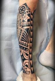 Calf Polynesian style black various ornaments tattoo pattern