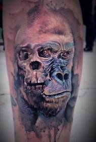 Color gorilla with skull tattoo pattern