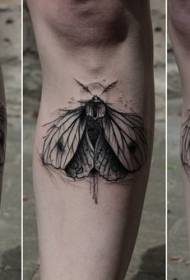 Patrón de tatuaje de mariposa de estilo de dibujo de caña línea negra