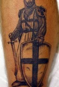 Leg black knight with shield tattoo pattern