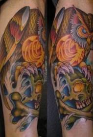 Leg color owl with tattoo picture