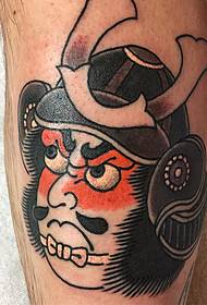 Calf Japanese style old traditional warrior avatar pattern tattoo