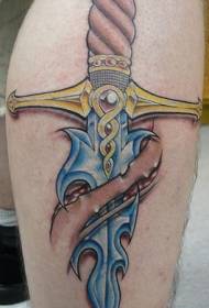 Uzorak za tetoviranje mača u boji nogu