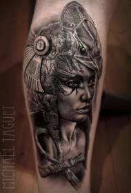 Realistisk stil svartvita egyptiska gudinna shank tatuering mönster