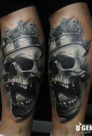 Calf gray skull with crown tattoo pattern