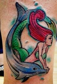 Calf color mermaid with dolphin tattoo pattern