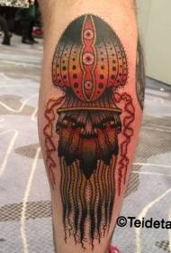 Calf old school colored jellyfish tattoo pattern