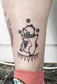 Cartoon acrobatic bear tattoo on calf