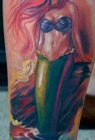 Colorful mermaid tattoo pattern with shank natural look