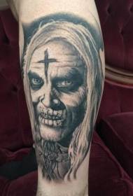 Calf black ash creepy face with cross tattoo pattern