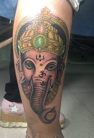 New traditional color elephant tattoo pattern on the outside of the calf