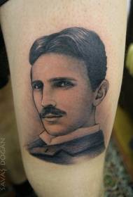 Lår utrolig svart grå realistisk tatoveringsmønster for ung mann portrett