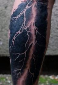 Teļa reālistisks melnbalts zibens tetovējuma kāju modelis