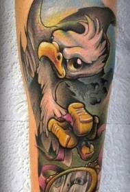 Funny cartoon colorful eagle with pink ribbon tattoo pattern