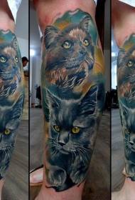 Shank illustration style colored cat tattoo pattern