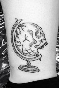 Black line skull shaped globe tattoo pattern