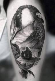 Borjú fekete család háttér és a kacsa tetoválás minta