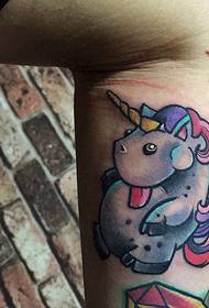 Colorful cute animal tattoo inside calf