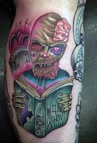 Kalv skræmmende læsning zombie tegneserie tatovering mønster