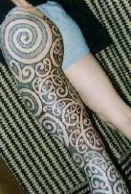 Leg black tribal flower vine tattoo pattern