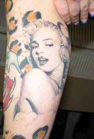 Calf realistic black gray sexy Marilyn Monroe portrait tattoo pattern