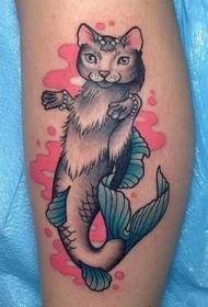 Creative mixed half cat half fish tattoo pattern