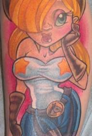 Shank cartoon painted denim girl tattoo pattern