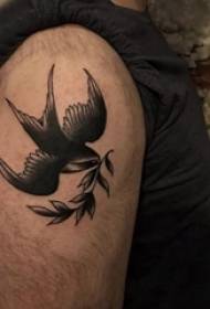 Little animal tattoo boy big arm on plant and bird tattoo picture