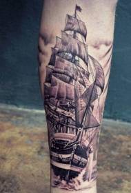 Very realistic black and white sailing calf tattoo pattern