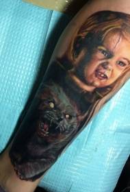 Calf real boy with creepy monster cat tattoo tattoo
