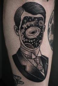 Retrato misterioso de bezerro preto com padrão de tatuagem de espaço