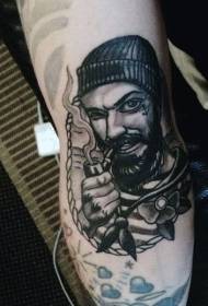 Arm old school hand drawn black grey smoking sailor tattoo pattern