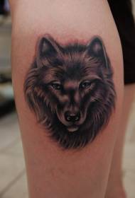 Leg blue eye wolf head tattoo pattern