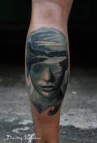 Shank mysterious color woman portrait tattoo pattern