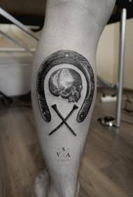 Calf black line horseshoe with skull tattoo pattern
