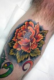 Calf new school colored beautiful flower tattoo pattern