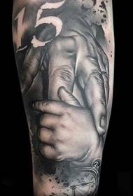 Very realistic black gray baby and adult hand tattoo pattern