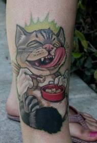 Patte de tatouage de chat mangeant