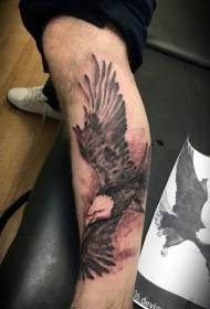 小腿简单的黑色鹰纹身图案