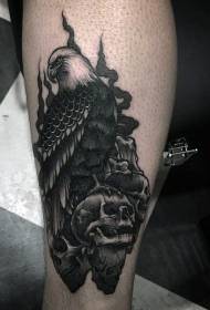 Calf black eagle skull and candle tattoo pattern