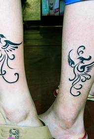 Gambar Anqing Huangyan Art Tattoo Bar Tattoo Works: Calf Couple Tattoo Phoenix Tattoo Pattern